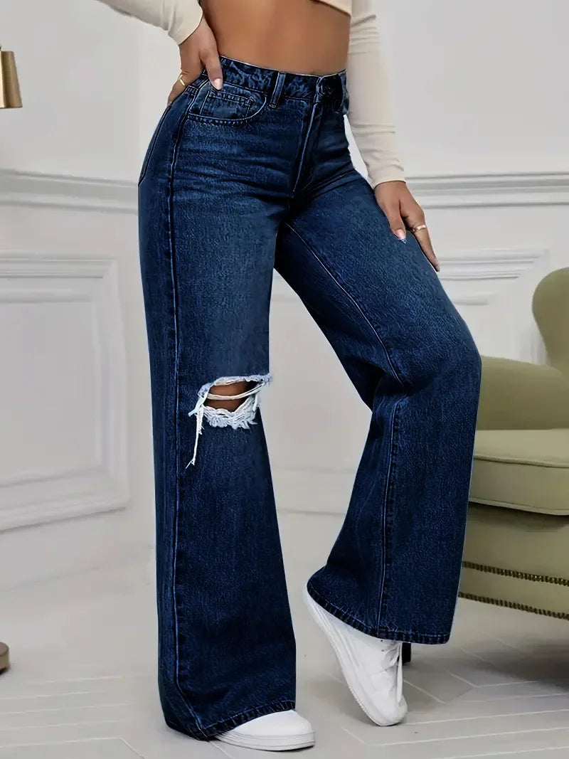 Jeans taille haute large