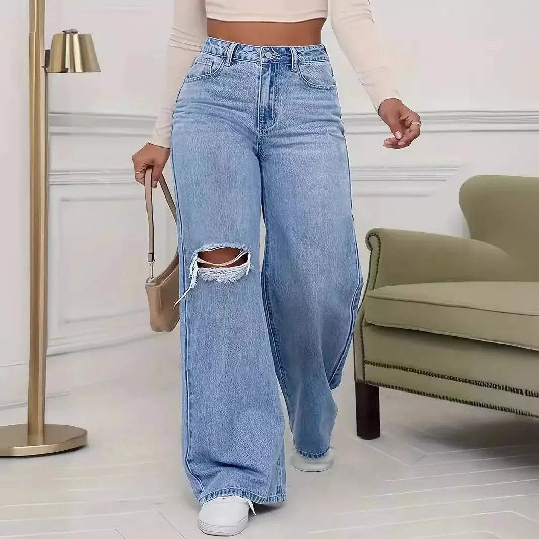 Jeans taille haute large