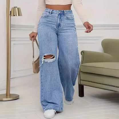 Jeans taille haute large