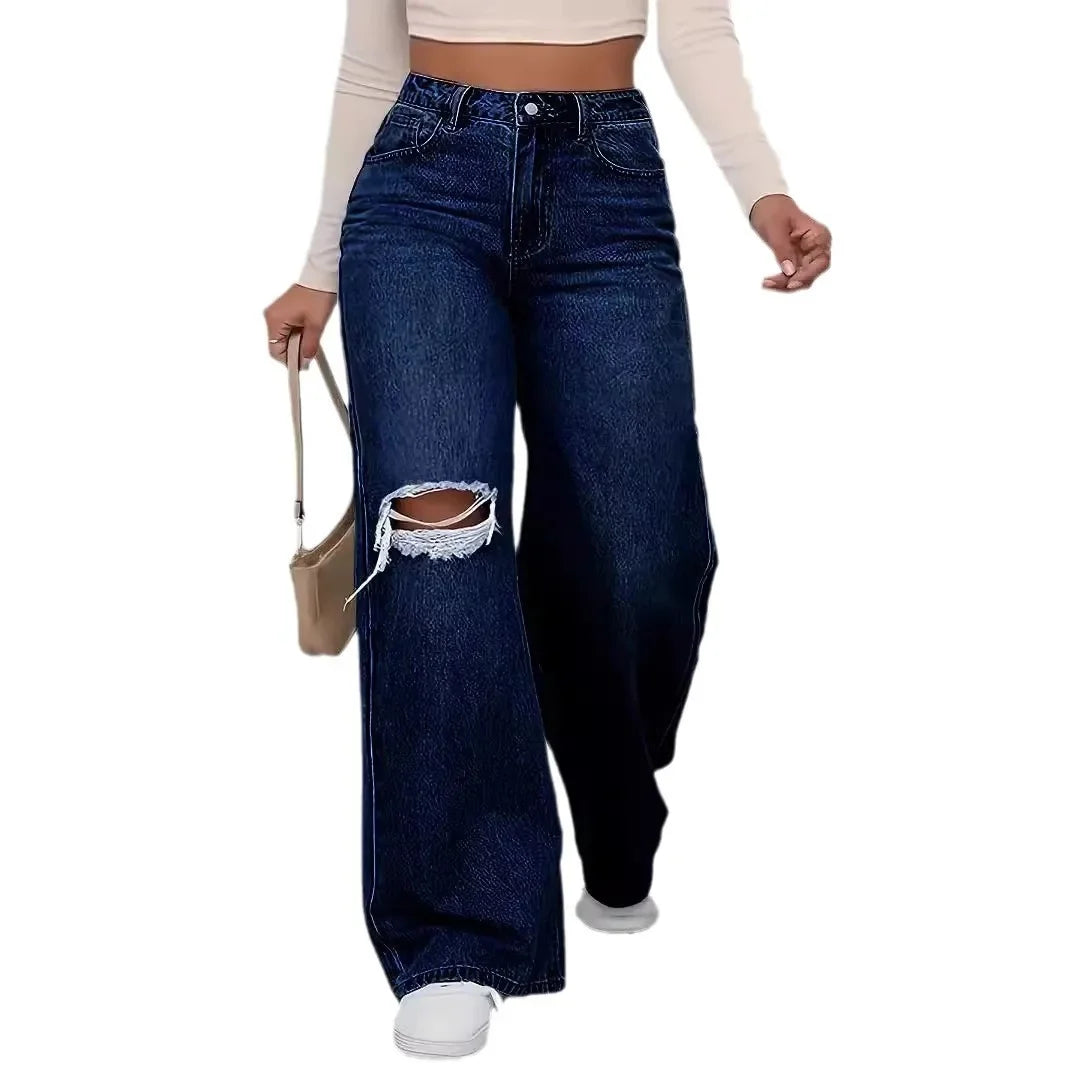 Jeans taille haute large