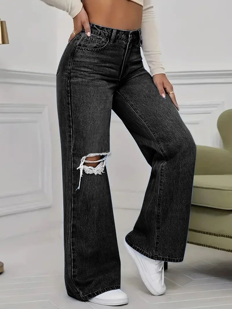Jeans taille haute large