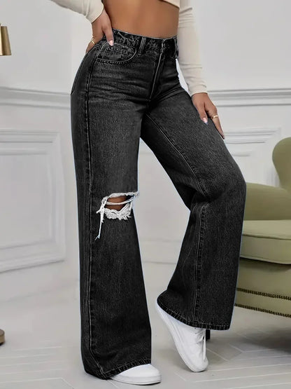 Jeans taille haute large