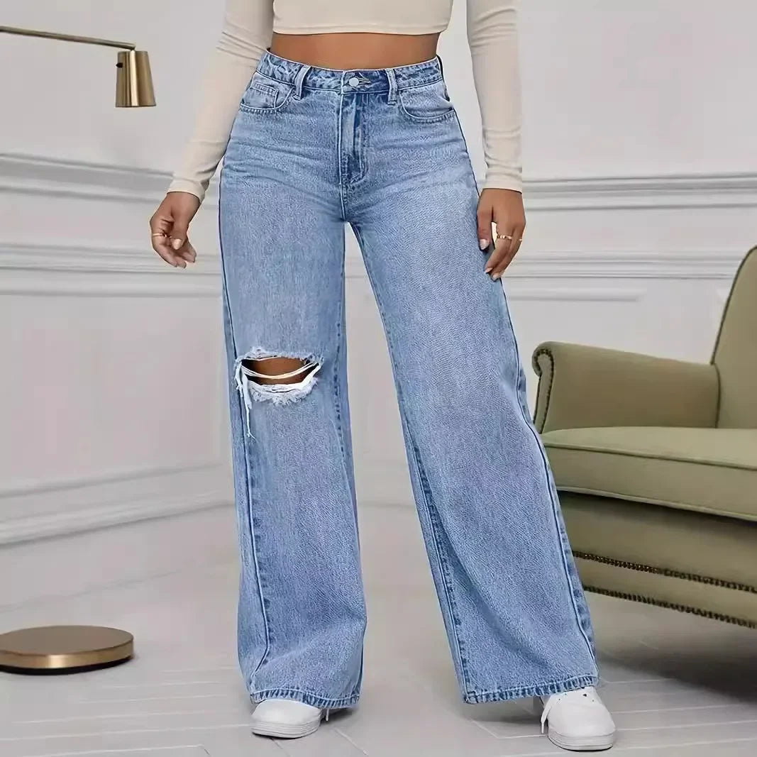 Jeans taille haute large