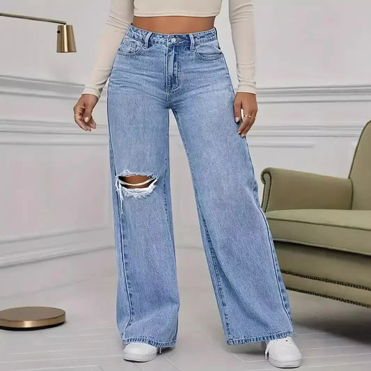 Jeans taille haute large