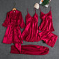 Pyjama satin rouge sexy – set 5 pièces
