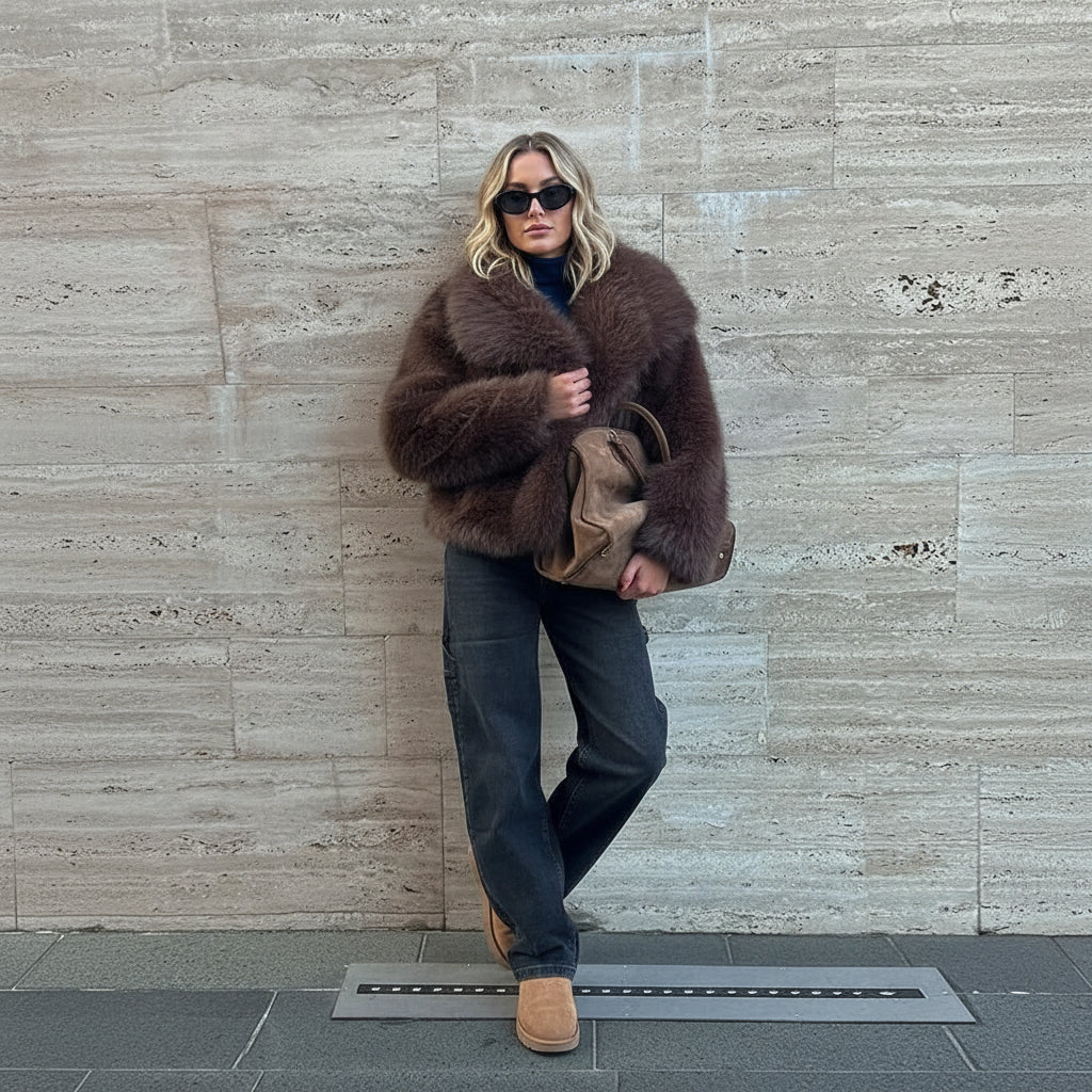 Manteau court fausse fourrure