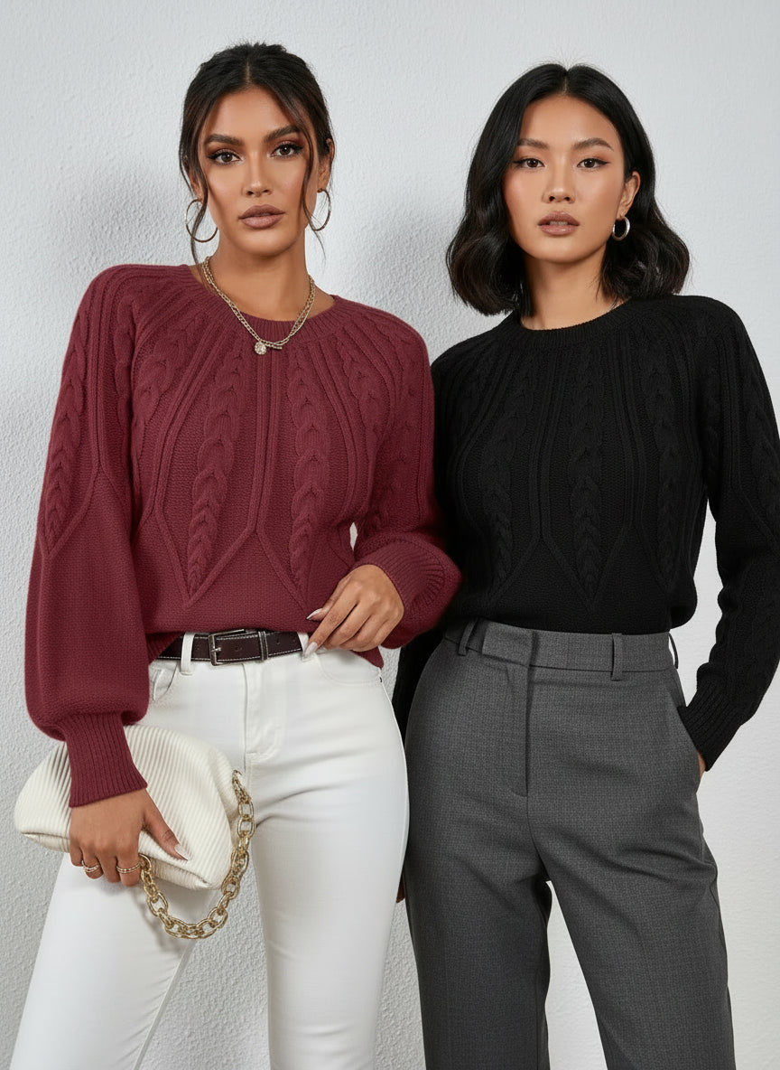 Pull Tricoté Torsadé Décontracté