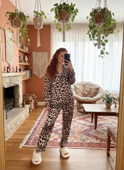 Ensemble pyjama satin léopard