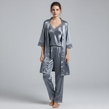 Pyjama satin rouge sexy – set 5 pièces