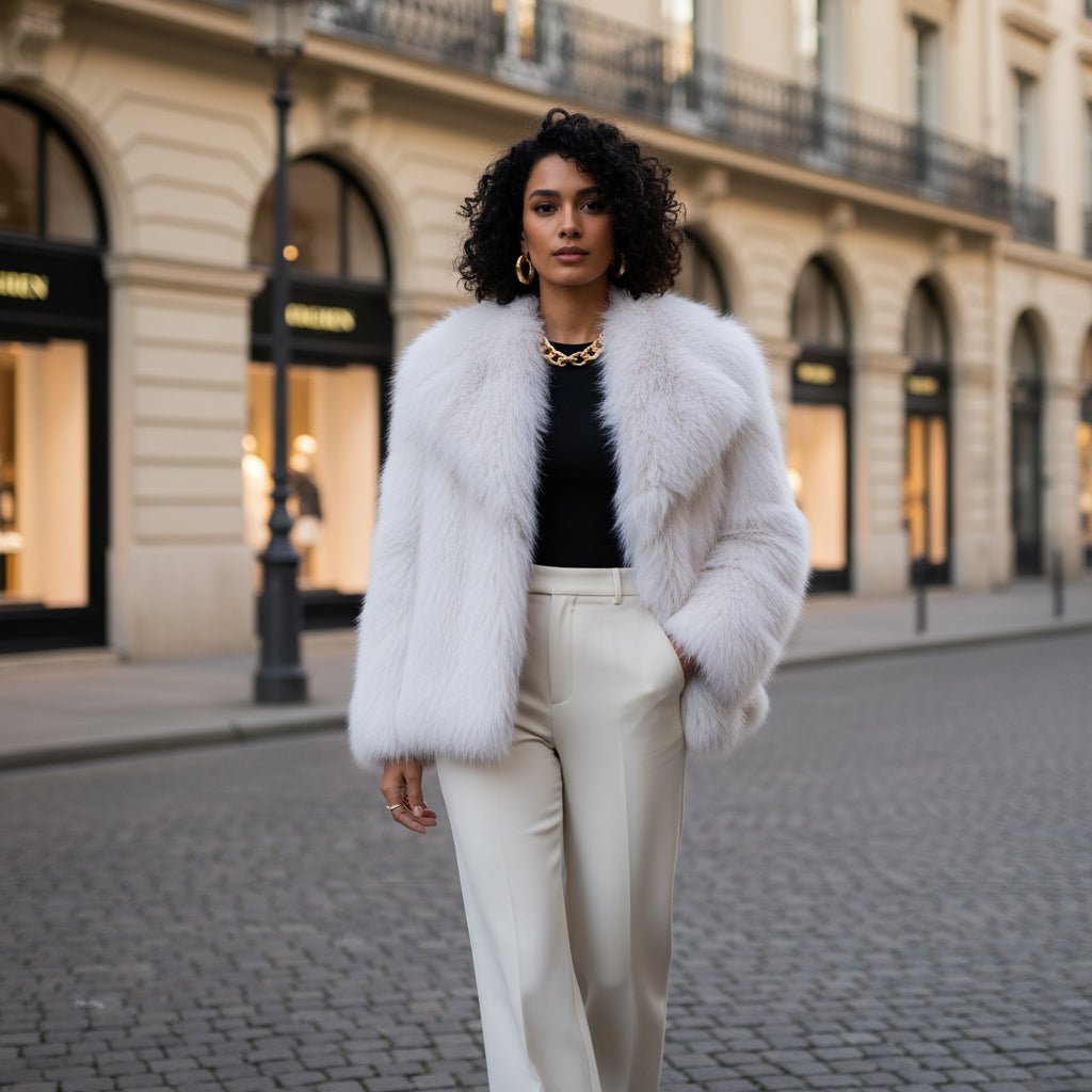 Manteau court fausse fourrure