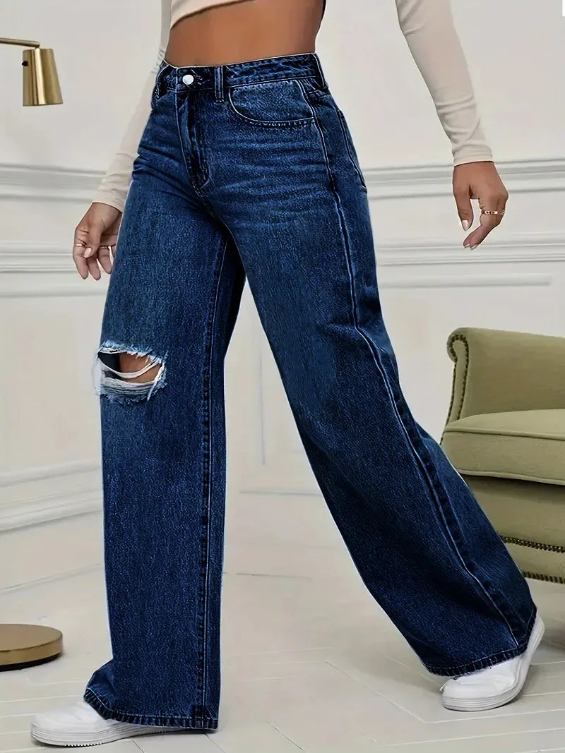 Jeans taille haute large