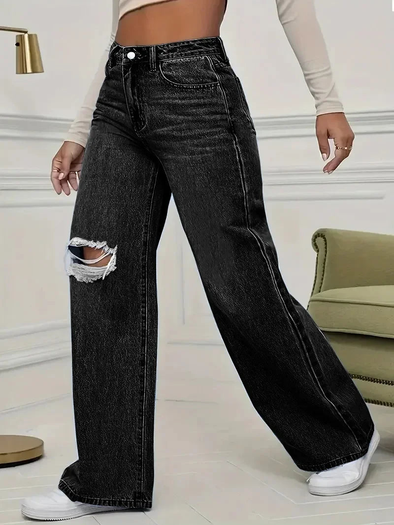 Jeans taille haute large