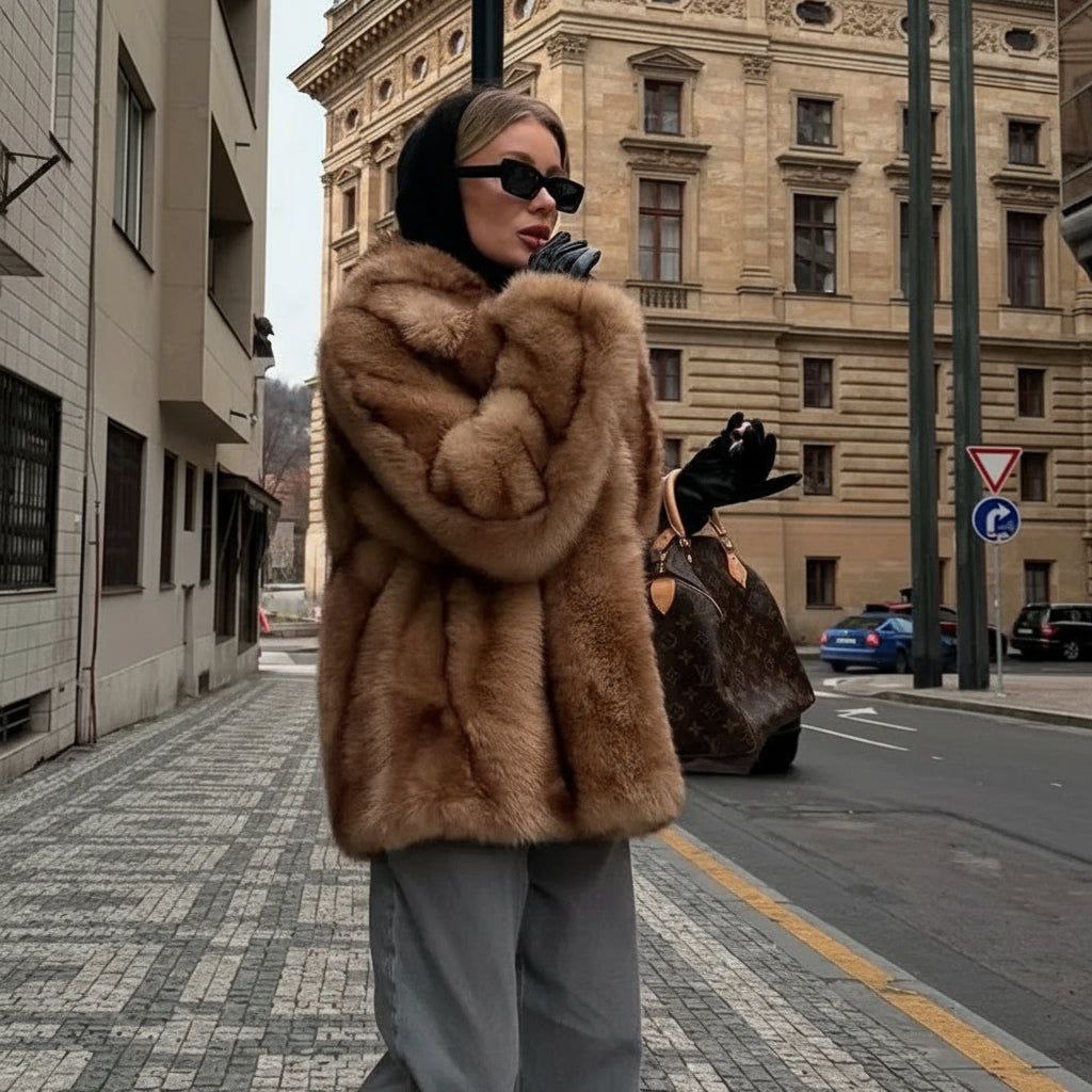 Manteau court en fausse fourrure