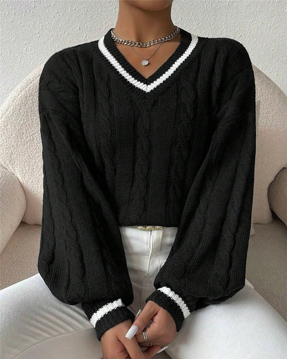 Pull À Col V Tricoté